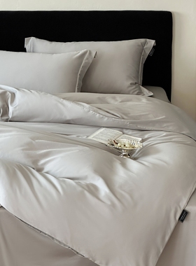 全棉银灰色四件套高端双股长绒棉浅灰水泥纯色纯棉床笠款1.51.8m2