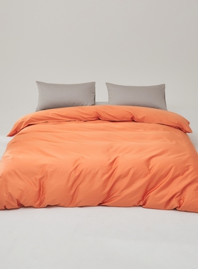 高端全棉100支长绒棉被套单件橘黄橙色萝卜色纯棉被罩袋单双人款