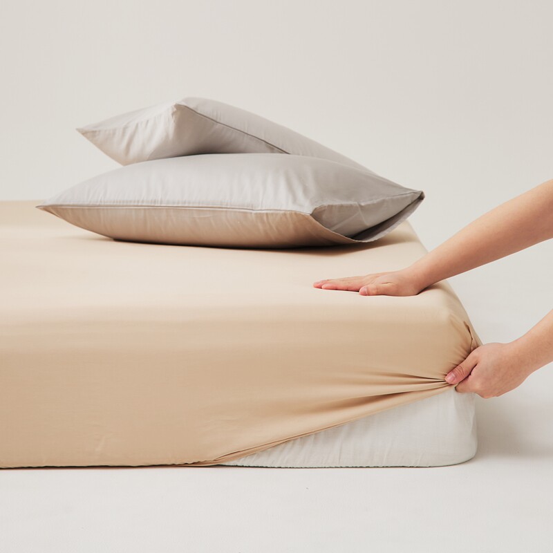 高端全棉100支长绒棉床笠单件浅咖杏黄色米驼纯棉床罩单双人加大