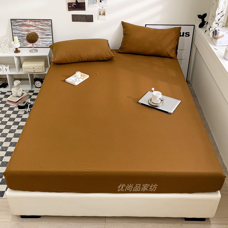 纯色水洗全棉床笠单件纯棉栗子棕黄色床罩茶咖色床套1.2m1.51.8米