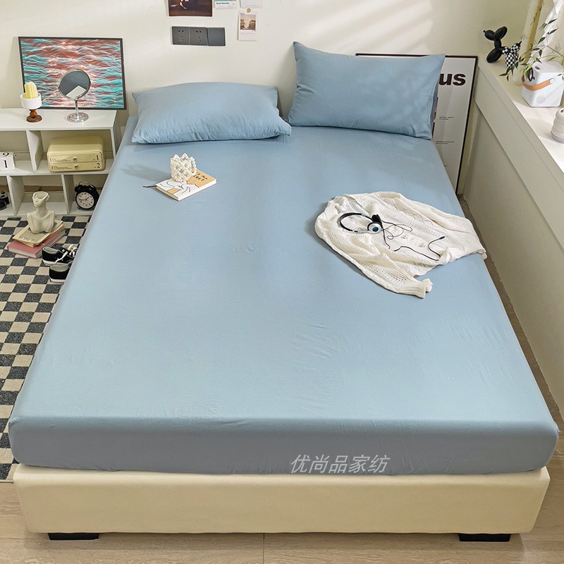 水洗纯棉床笠雾霾蓝床罩浅蓝色烟蓝全棉床套1.2单人1.5m1米8双人
