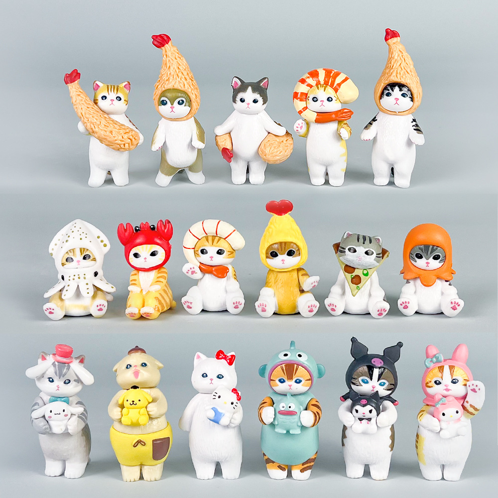 海鲜炸虾天妇罗猫猫手办cos猫食玩猫猫鲨鱼猫公仔可爱摆件