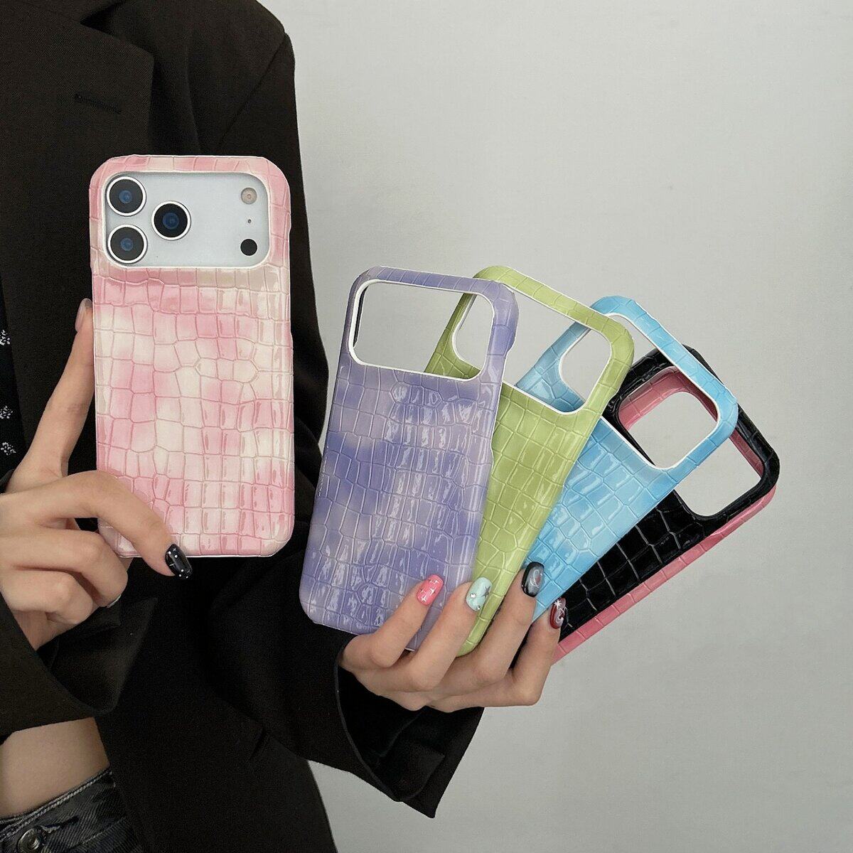 高光亮面晕染鳄鱼纹 6色底壳适用于苹果17系列手机保护壳爆款16pro手机壳潮流ins风15Pro手机保护套