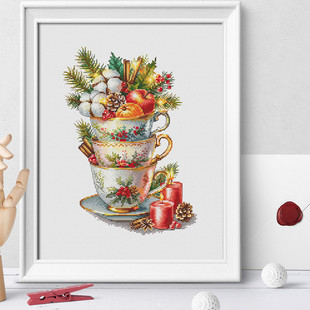 D079圣诞花朵杯 精准印花十字绣 多金绣铺十字绣自配套件DMC R线