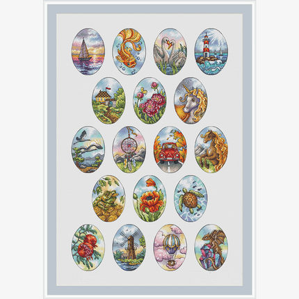 多金绣铺十字绣自配套件DMC/R线/精准印花十字绣/D052椭圆风景图