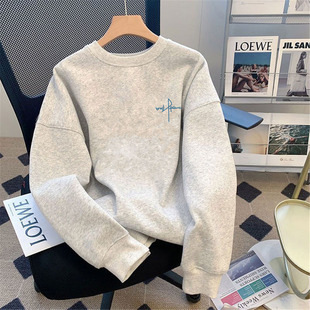 套头学生上衣潮流 重磅圆领纯棉卫衣男潮牌宽松百搭长袖 秋冬季 美式