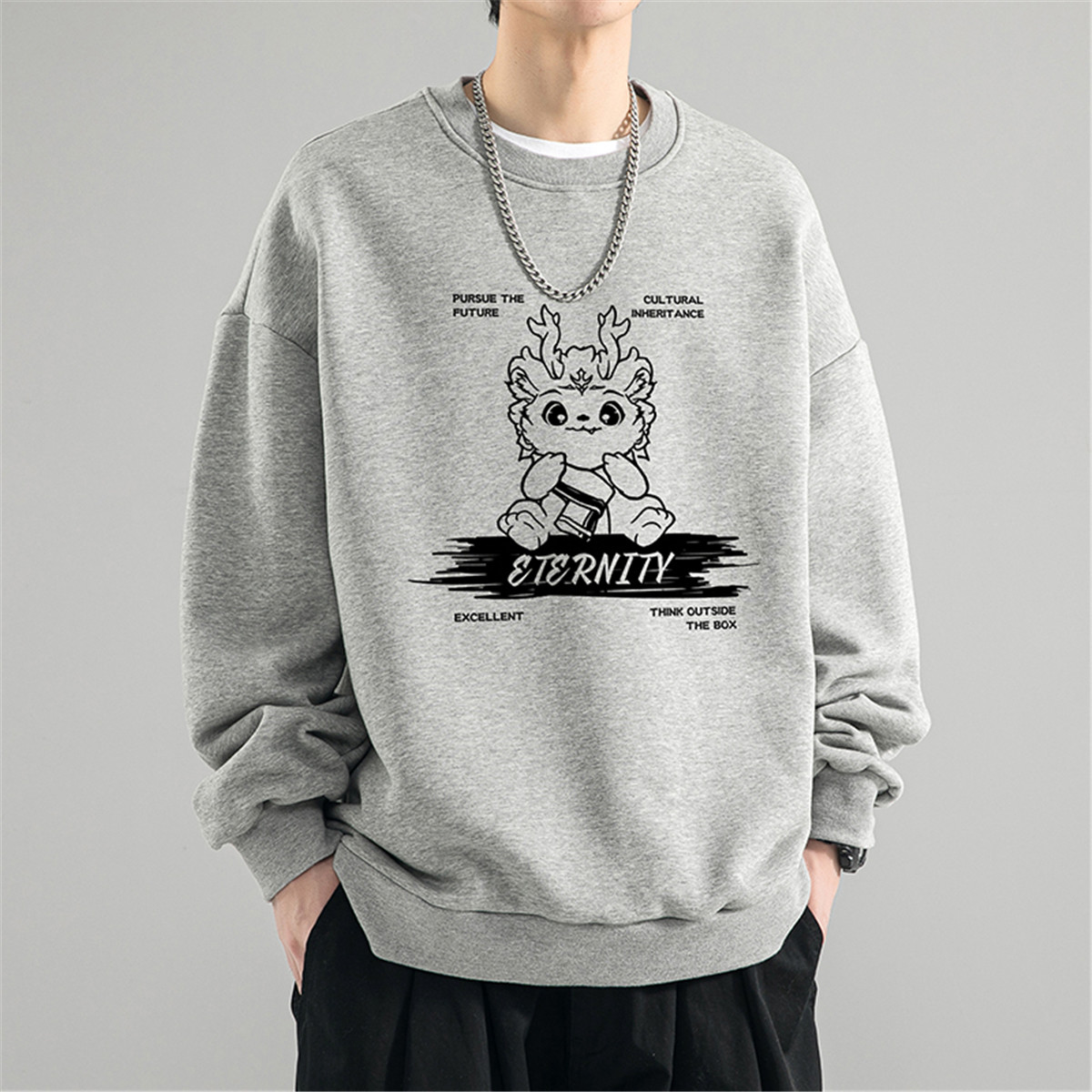 龙年重磅纯棉无帽内搭圆领卫衣男秋冬季2023新款美式潮牌加厚外套,男装,卫衣,淘宝优惠券,粉丝福利购,淘宝优惠卷