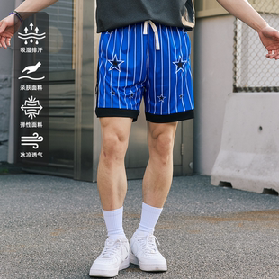 LUSHISI星蓝主题运动复古条纹篮球美式 街头潮流训练跑步五分短裤
