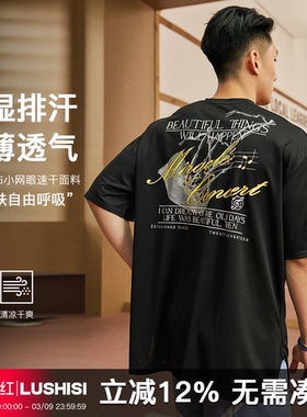 LUSHISI奇迹音乐会主题印花宽松圆领休闲美式街头篮球速干短袖t恤