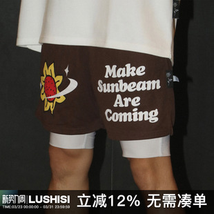 字母主题篮球短裤 向日葵 运动宽松潮跑步男 街头 LUSHISI原创美式