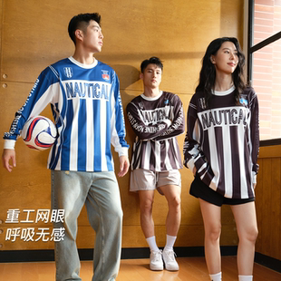 LUSHISI镶嵌主题复古足球服条纹拼接美式 街头投篮服篮球速干长袖