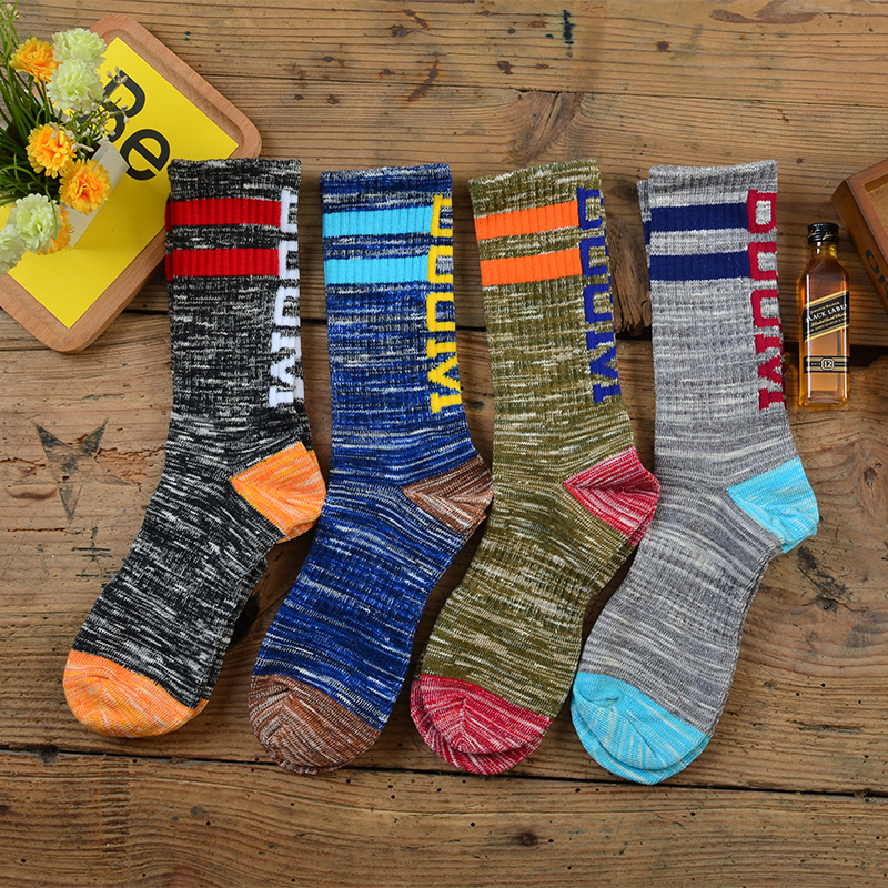 潮搭男棉民族风中筒袜全棉点子纱