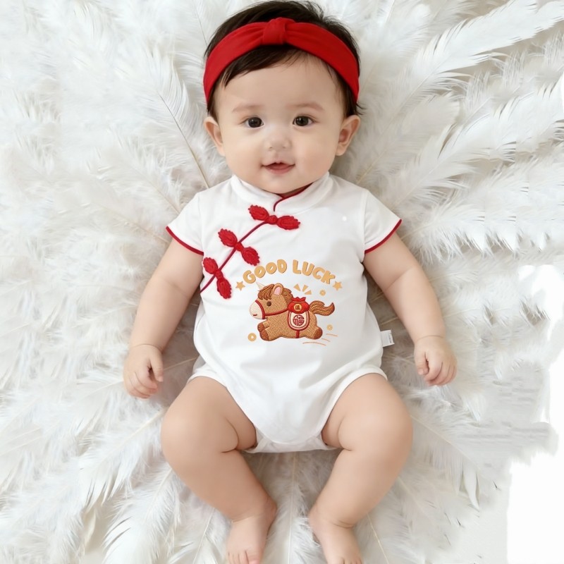 马年满月婴儿衣服夏装三角旗袍连体衣女宝宝百天周岁公主包屁衣薄,童装/婴儿装/亲子装,连身衣/爬服/哈衣,淘宝优惠券,粉丝福利购,淘宝优惠卷