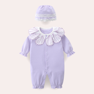 婴儿衣服春秋季宝宝连体衣百天洋气外出超萌公主满月周岁小礼服女