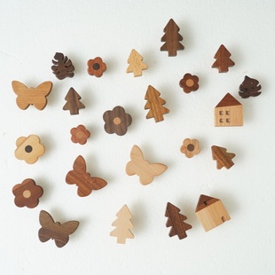 儿童衣柜拉手橱柜抽屉可爱蝴蝶花朵柜门把手实原木质柜门抽屉把手