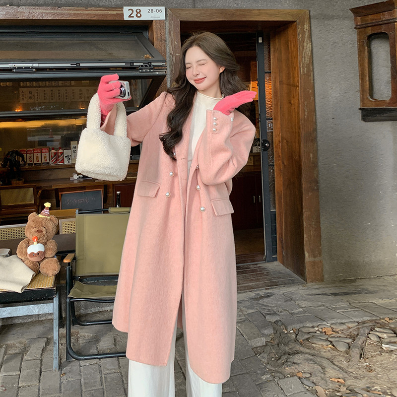 巨好看双排珍珠扣双面呢羊毛大衣女2025冬季新款减龄长款毛呢外套