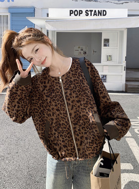 独特设计PU皮拼接豹纹外套女2025年秋季新款巨好看漂亮小个子夹克
