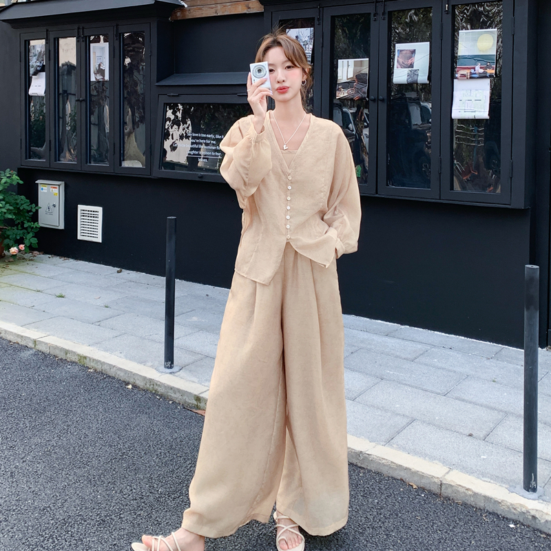 韩版慵懒风宽松休闲防晒套装女2025夏季新款防晒上衣阔腿裤两件套
