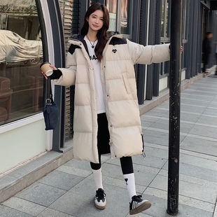 米白色潮流简约大方气质连帽羽绒服女2025年冬季新款休闲保暖外套