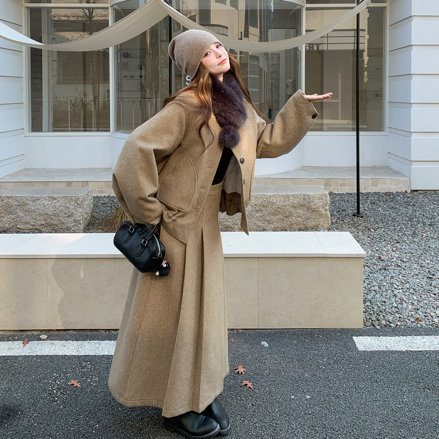 卡其色韩系氛围感羊毛呢套装裙女2025冬新款羽绒外套半身裙两件套,女装/女士精品,时尚套装,淘宝优惠券,粉丝福利购,淘宝优惠卷