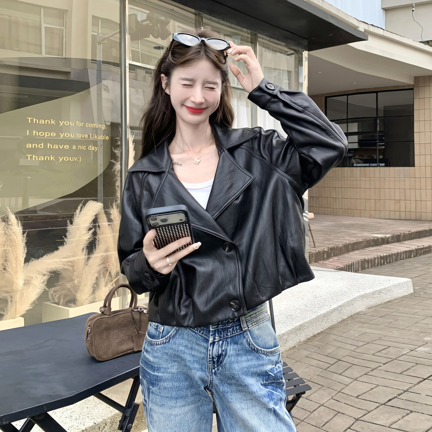 巨好看的小个子西装领皮衣外套