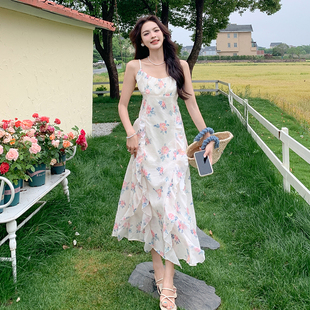 法式 清纯系长裙 甜美小清新多巴胺碎花吊带连衣裙女2025年夏季 新款