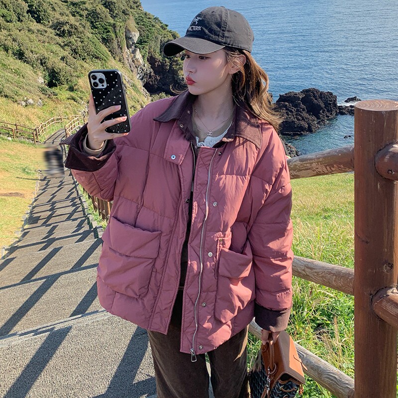 粉色简约休闲范短款羽绒服女2025年冬季新款90白鸭绒加厚保暖外套