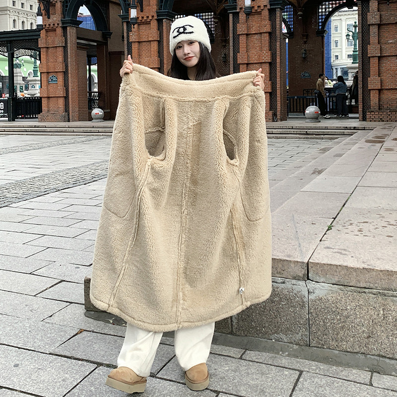 卡其色加厚保暖立领皮毛一体外套女2025冬季新款时髦减龄棉服大衣