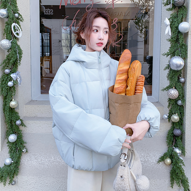 冰川蓝韩版宽松极简风连帽羽绒服