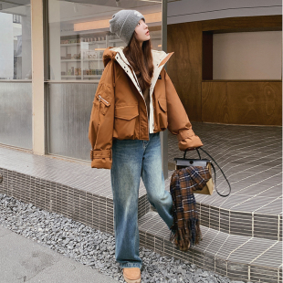 美拉德色系90白鸭绒羽绒服外套女加厚小个子冬2023新款宽松派克服