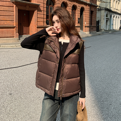 咖啡色时尚白鸭绒御寒保暖羽绒马甲女2025冬新款时髦立领百搭马夹