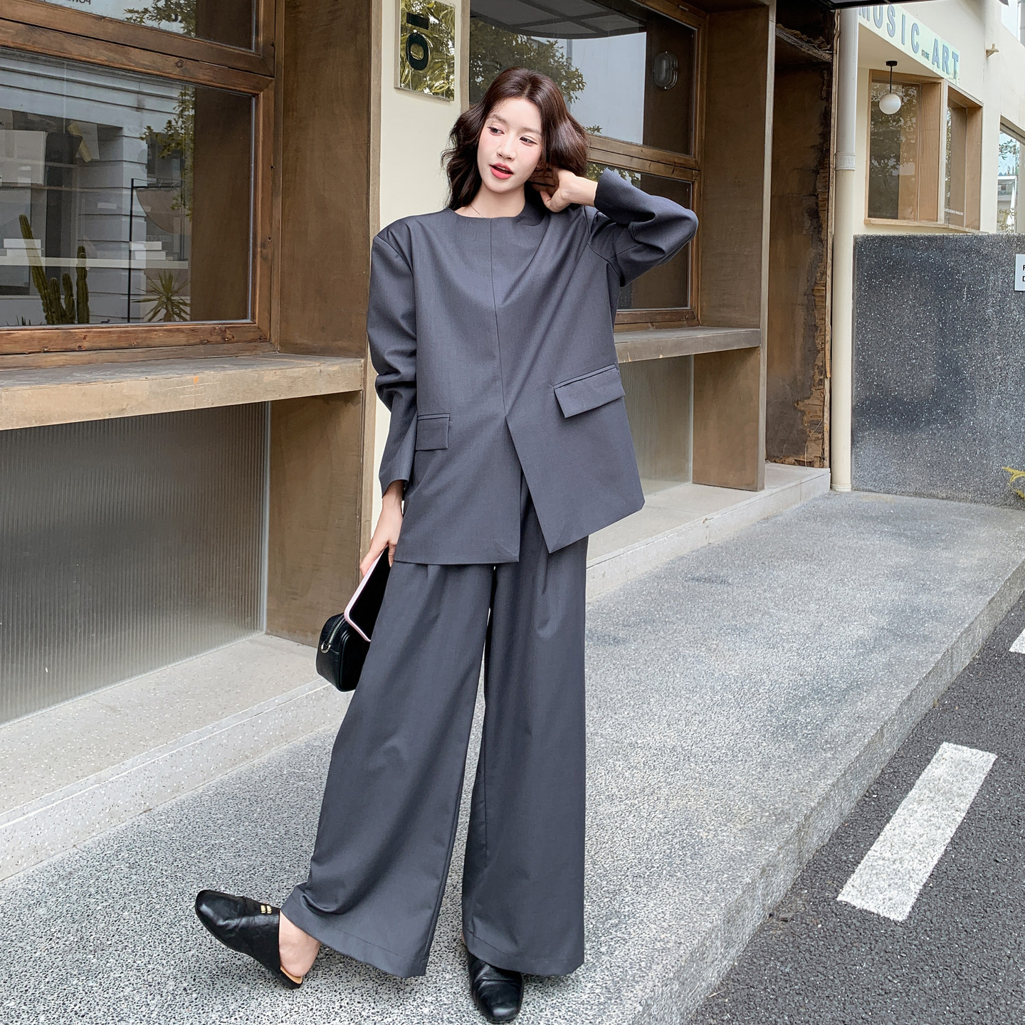 深灰色气质高级感老钱风西服套装