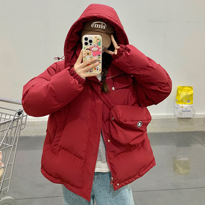 黑色高级感休闲范连帽短款羽绒服