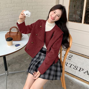 安可拉红复古英伦学院风双面呢羊绒大衣女2025冬新款百搭毛呢外套