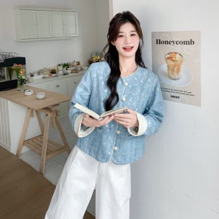 蓝色法式轻奢小香风短款外套女2026春季新款重工亮片装饰气质上衣