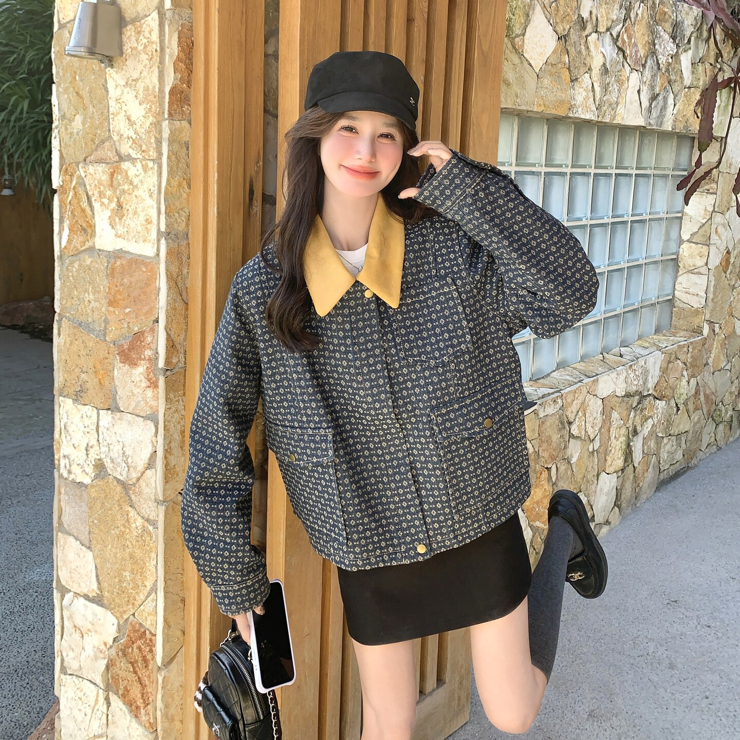 超好看的韩里韩气波点撞色牛仔外套女2026春季新款时髦感短款上衣