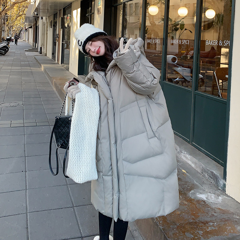 灰色韩系气质连帽羽绒服外套女2025年冬季新款潮流范加厚保暖外套