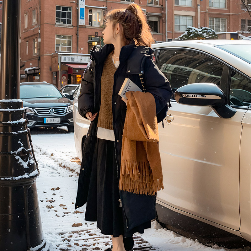 黑色高级感大被子连帽羽绒服女2025年冬季新款90白鸭绒长款面包服