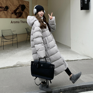 灰色长款90白鸭绒大被子羽绒服女2025冬季新款防风保暖连帽面包服