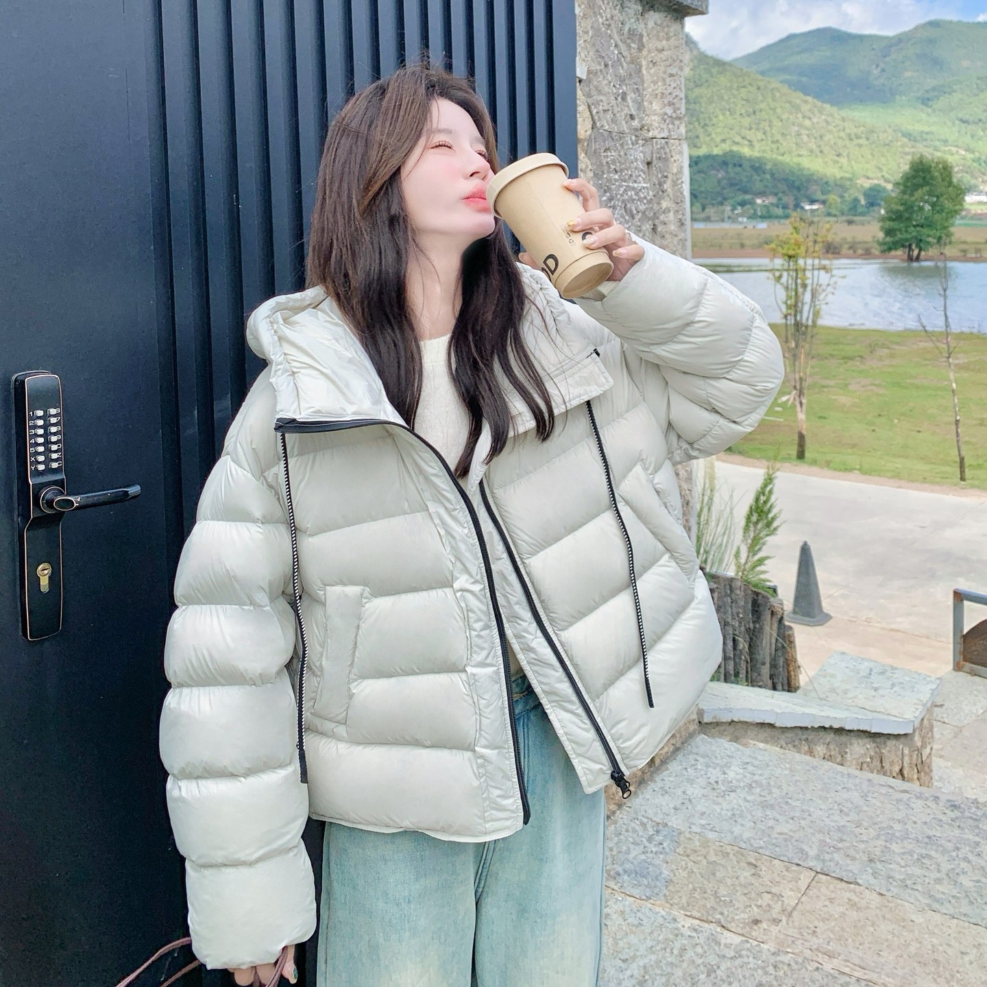 设计感90白鸭绒排骨羽绒服