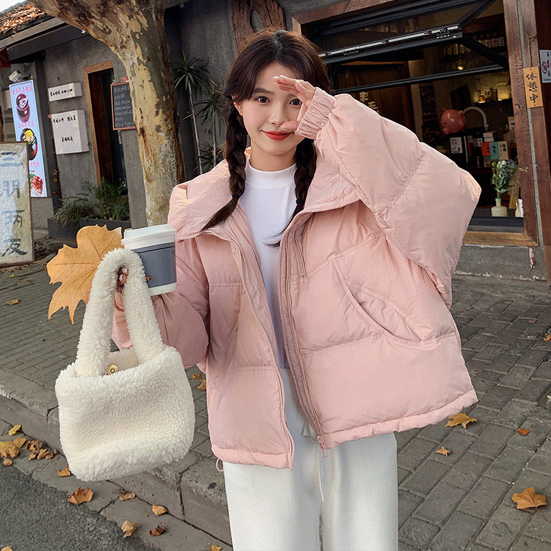 粉色巨好看爆款连帽羽绒服外套女2025冬新款甜美韩系小个子面包服