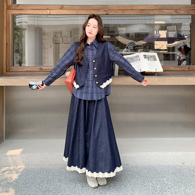 时髦范洋气减龄套装裙女2025秋季新款设计感马甲衬衫半身裙三件套