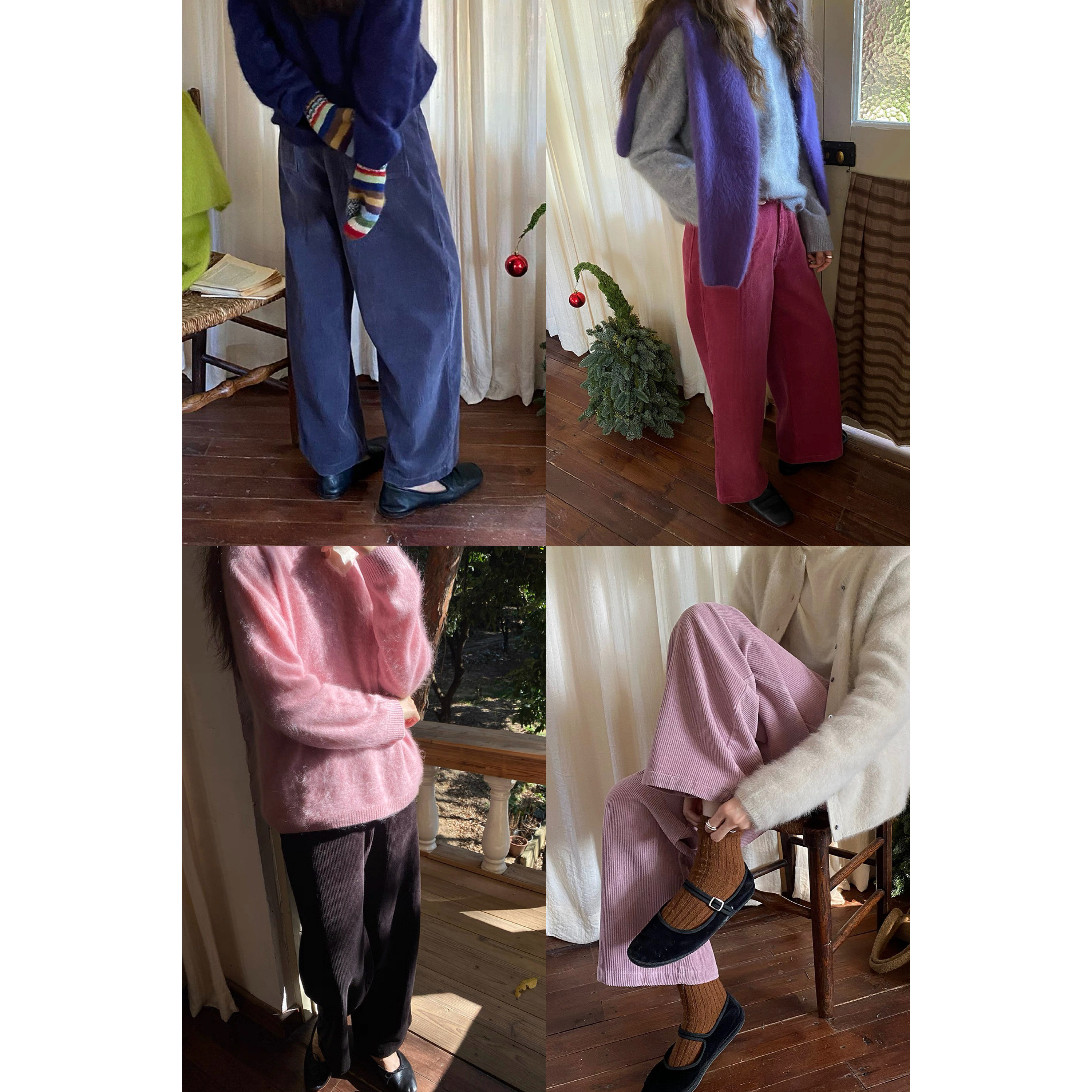 Allfree进口木棉长绒棉复古随性中高腰宽松灯芯绒直筒休闲长裤女