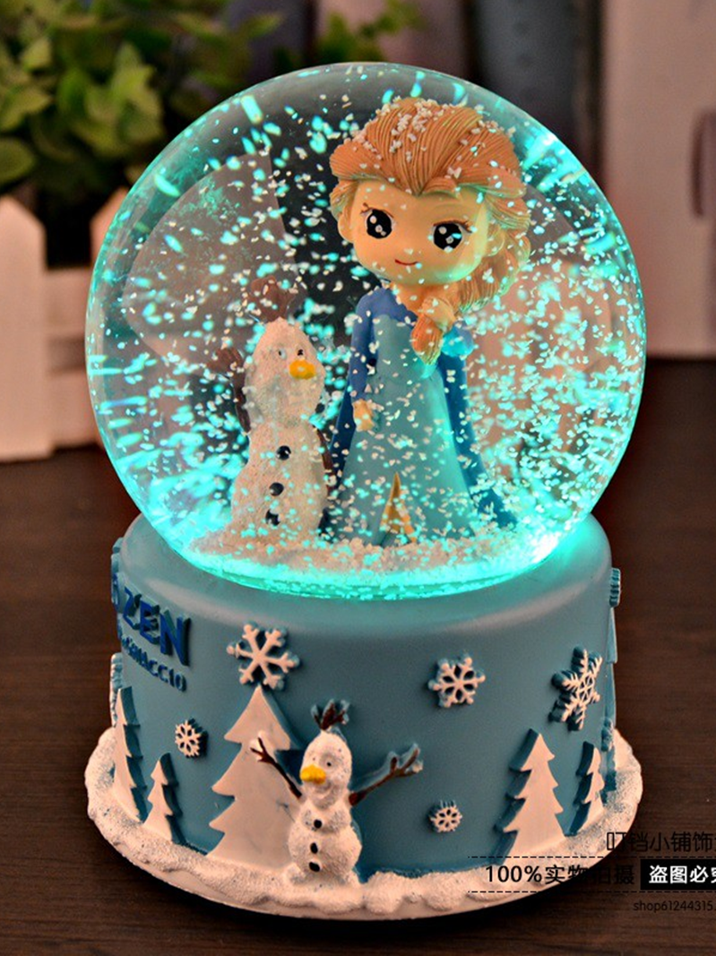 무료 배송 ELSA ICE AND SNOW PRINCESS 크리스탈 볼 뮤직 박스 뮤직 박스 회전 눈송이 새해 여자 친구 선물