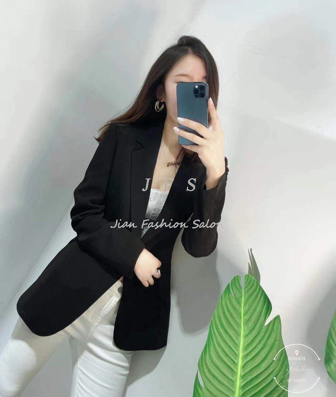 JFS春秋女式休闲中长款西装领