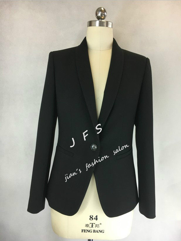 JFS原创新款一粒扣青果领套装白领气质职业装修身小西装长袖外套