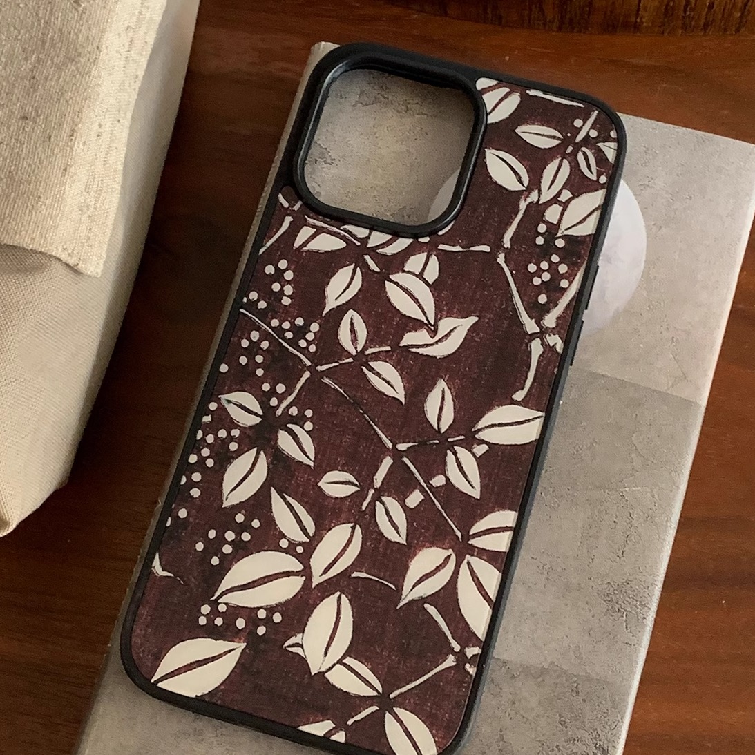 BeforeSunset棕色植物染样式创意手机壳ins小众黑边大孔壳适用于iPhone17pro17promax