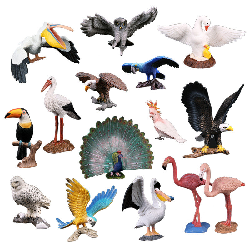 儿童仿真野生动物玩具模型鸟猫头鹰鹦鹉海鸥孔雀白头鹰鸵鸟蝙蝠