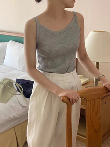 市舶司弹力棉针织 服帖船领 韩国女装2023秋新时髦内搭可外穿吊带