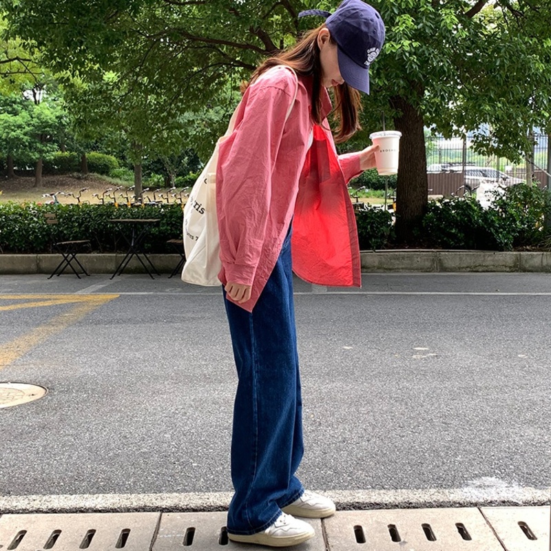 市舶司小众堆感可卷边 韩国女装2023秋新高腰窄腿直筒牛仔长裤女